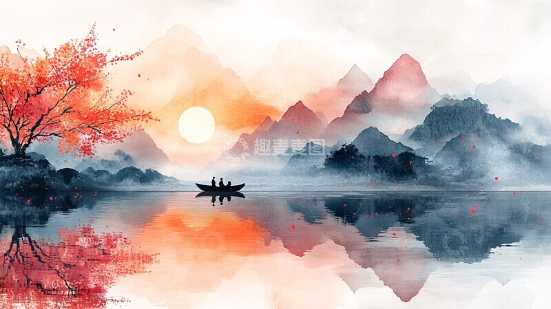 高清大图下载【趣麦麦图】山水情侣图山水情侣船2