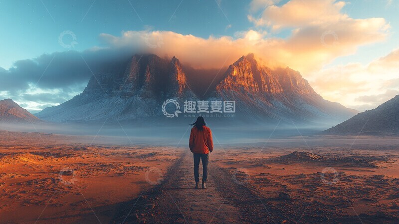 高清大图下载【趣麦麦图】沙漠中独自行走的人