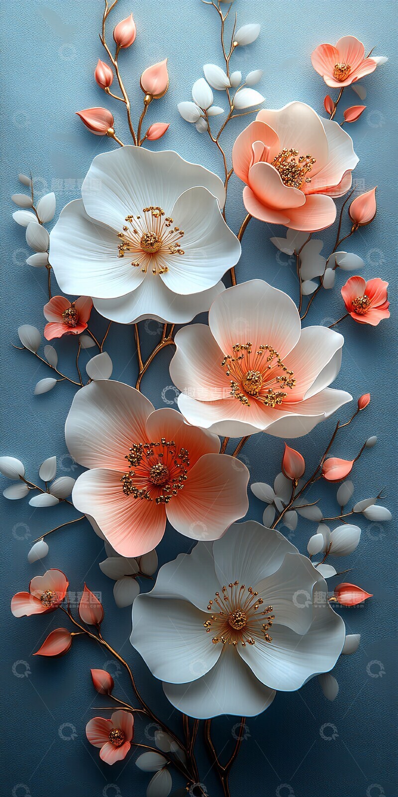 高清大图下载【趣麦麦图】白色粉色金色花朵2