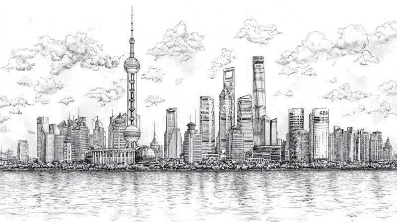 高清大图下载【趣麦麦图】东方明珠塔下的城市建筑群鸟瞰图1