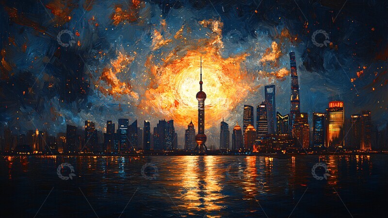 高清大图下载【趣麦麦图】东方明珠下的城市夜景星空倒影交相辉映