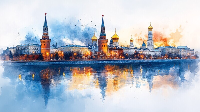 高清大图下载【趣麦麦图】城市建筑风景与桥梁的水彩画2