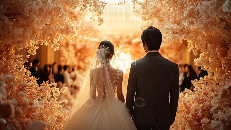 高清大图下载【趣麦麦图】新娘新郎步入豪华酒店婚礼厅