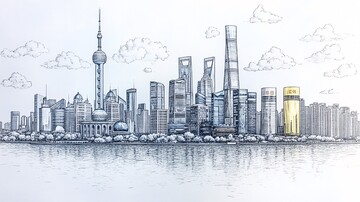 东方明珠塔下的城市建筑群鸟瞰图