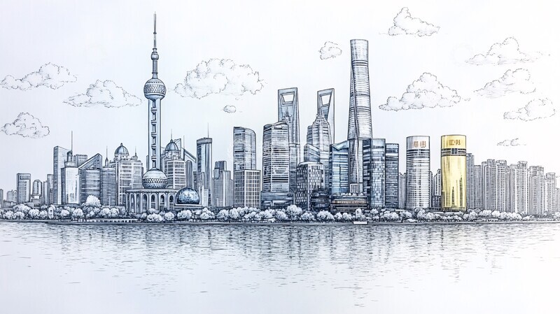 高清大图下载【趣麦麦图】东方明珠塔下的城市建筑群鸟瞰图