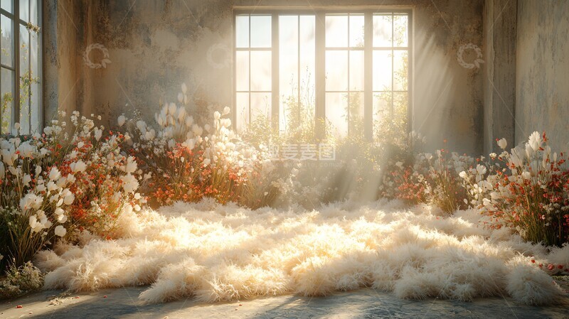 高清大图下载【趣麦麦图】花窗梦境梦境花卉窗户1