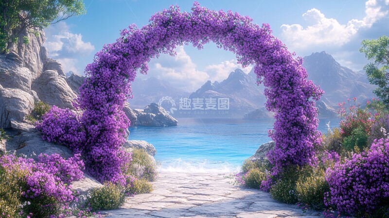 高清大图下载【趣麦麦图】紫色花海婚礼拱门