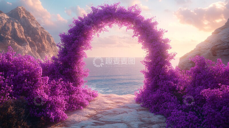 高清大图下载【趣麦麦图】紫色花海婚礼拱门1