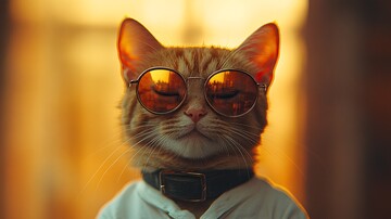 戴墨镜的猫墨镜金色美学