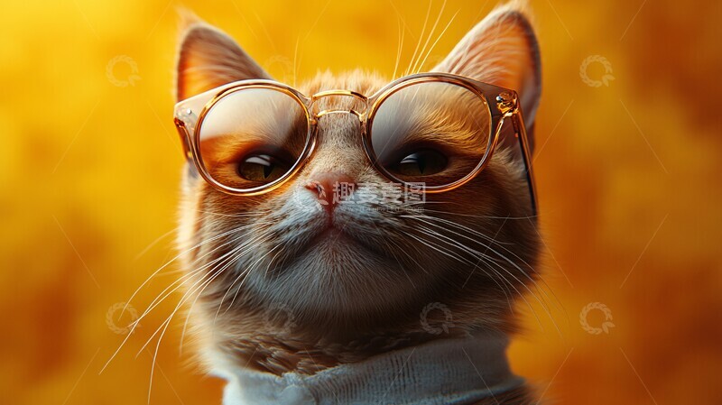 高清大图下载【趣麦麦图】戴墨镜的猫墨镜金色美学2