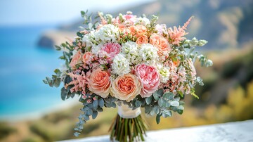 婚礼花束与山海景