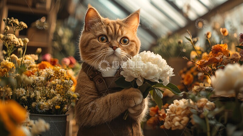 高清大图下载【趣麦麦图】英国短毛猫制作花束
