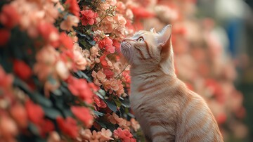 猫站在花墙间2