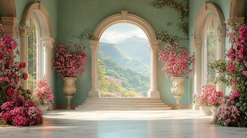 拱形背景楼梯花艺