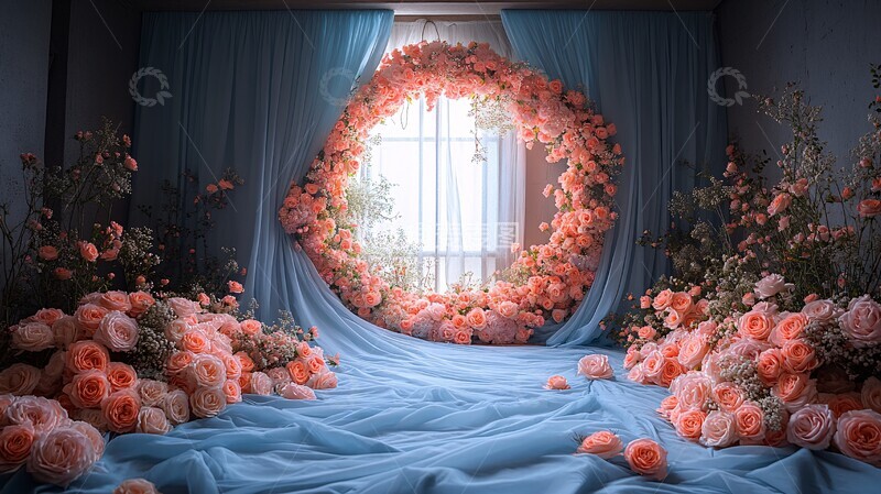 高清大图下载【趣麦麦图】婚礼背景花环与薄纱1