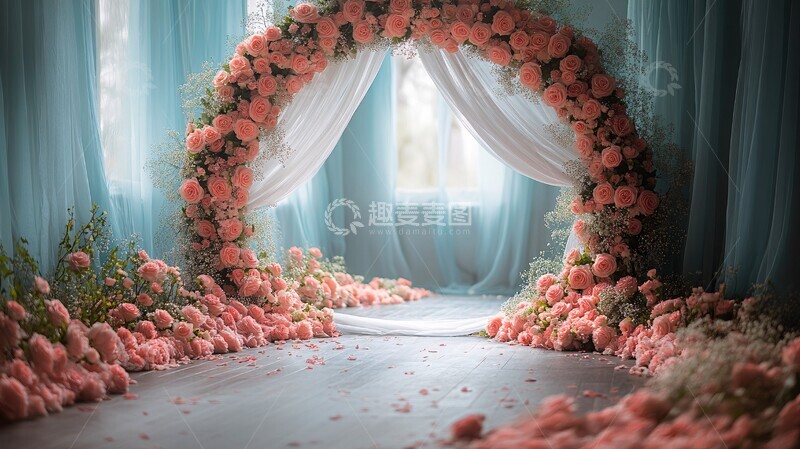 高清大图下载【趣麦麦图】婚礼背景花环与薄纱2