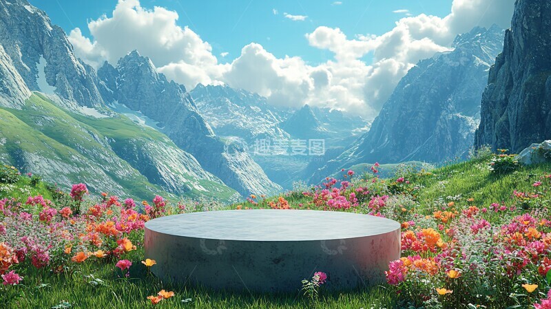 高清大图下载【趣麦麦图】绿色热带山丘与圆形舞台2