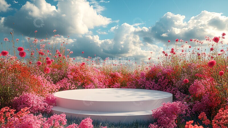 高清大图下载【趣麦麦图】白色讲台与野花云景2
