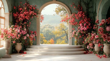 拱形背景楼梯花艺1