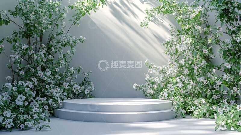 高清大图下载【趣麦麦图】白色讲台与花