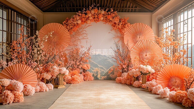 花拱门与纸扇装饰1