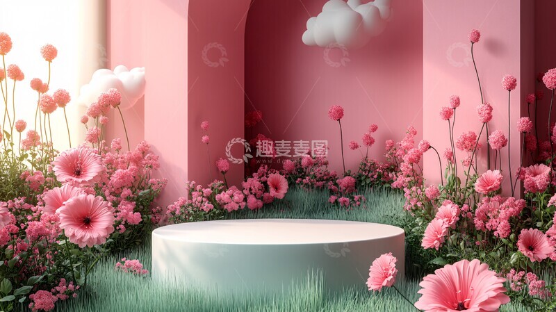 高清大图下载【趣麦麦图】草地花朵舞台云朵
