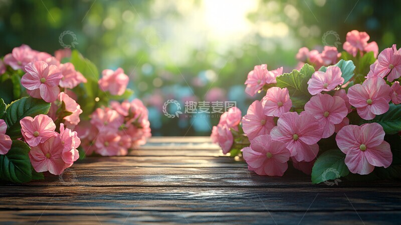 高清大图下载【趣麦麦图】粉绿花林空木桌