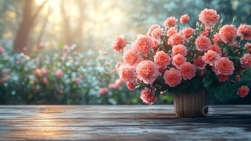 高清大图下载【趣麦麦图】粉绿花林空木桌2