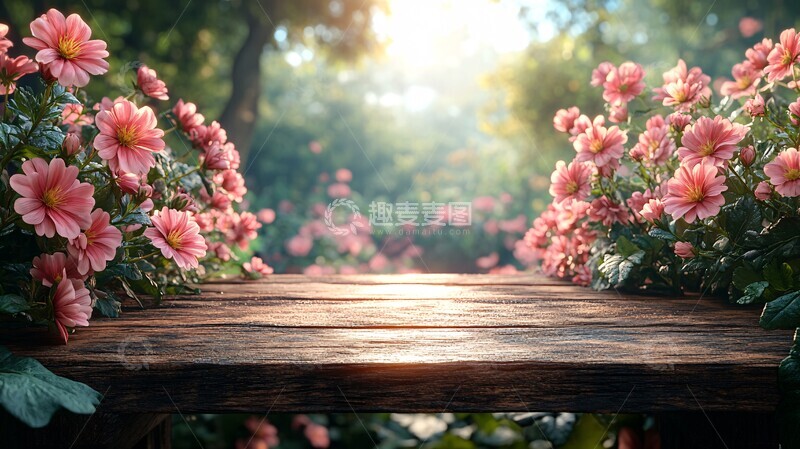 高清大图下载【趣麦麦图】粉绿花林空木桌1