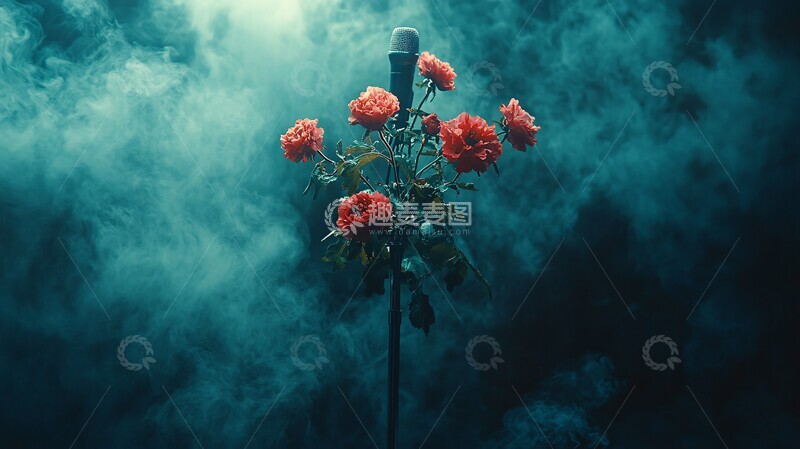 高清大图下载【趣麦麦图】麦克风上的花朵1