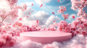 粉色云朵与玫瑰