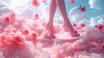 粉色云朵与玫瑰1