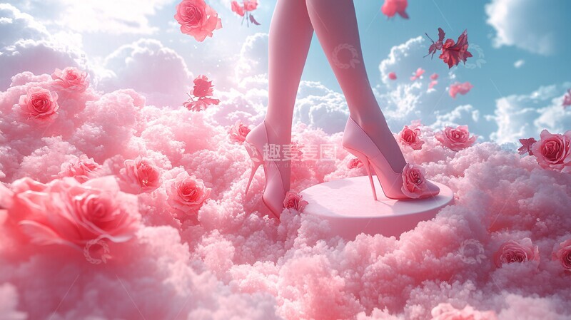 高清大图下载【趣麦麦图】粉色云朵与玫瑰1