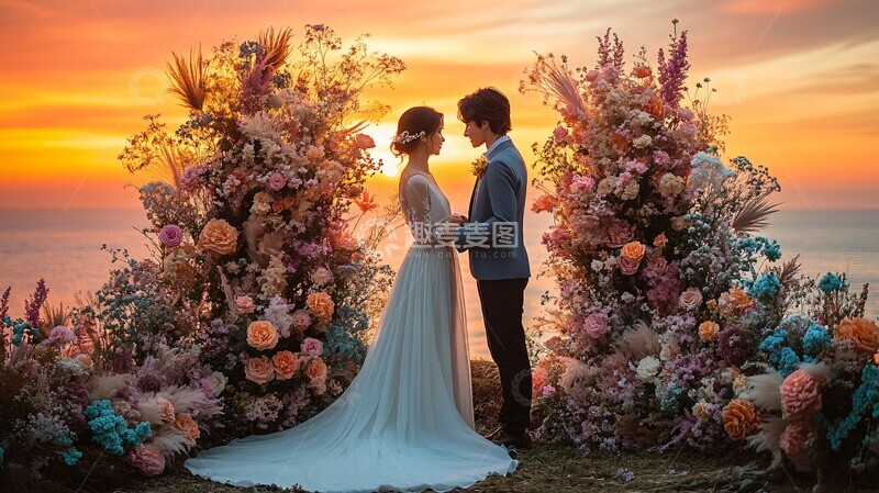 高清大图下载【趣麦麦图】夕阳下交换戒指2