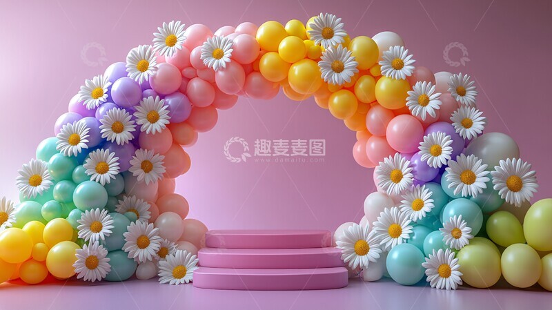 彩色气球拱门与雏菊装饰1