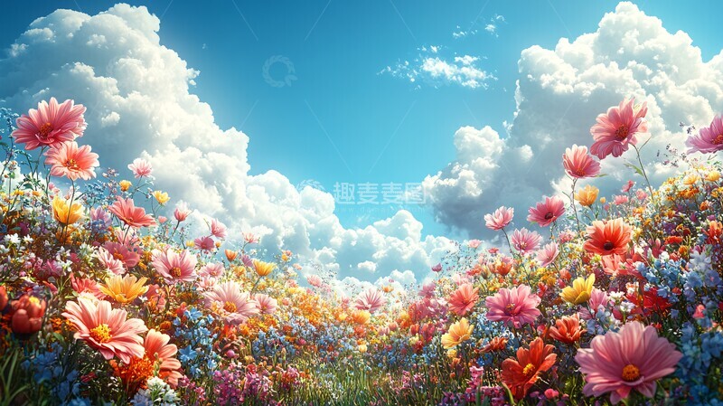 高清大图下载【趣麦麦图】天空与花朵天空花朵云朵2