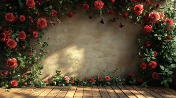 玫瑰蝴蝶木地板摄影背景