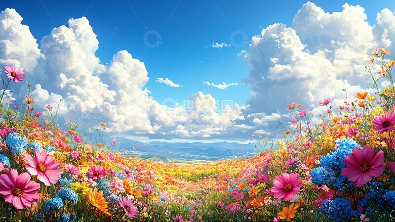 高清大图下载【趣麦麦图】天空与花朵天空花朵云朵