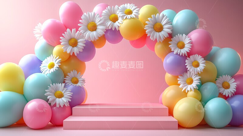 高清大图下载【趣麦麦图】彩色气球拱门与雏菊装饰