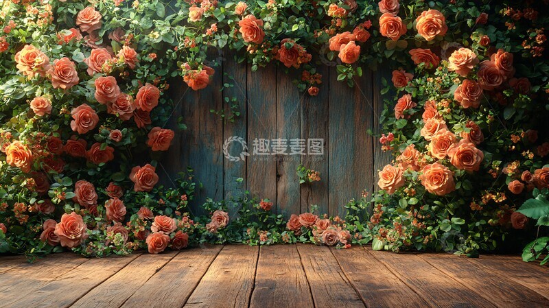 高清大图下载【趣麦麦图】玫瑰蝴蝶木地板摄影背景2