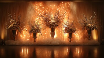 金色幕布与银绿花枝