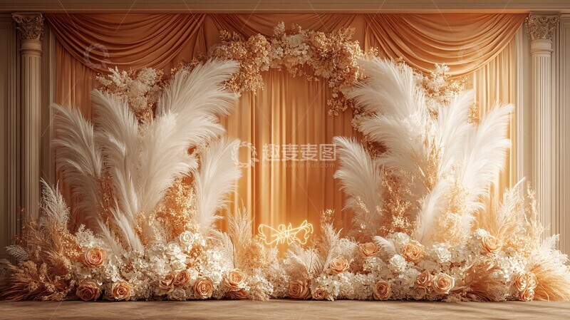 高清大图下载【趣麦麦图】金色丝绸与羽毛背景2