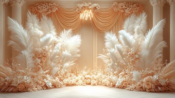 金色丝绸与羽毛背景