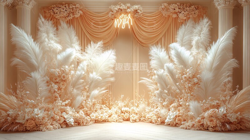 高清大图下载【趣麦麦图】金色丝绸与羽毛背景