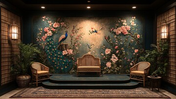 婚礼舞台上的孔雀与花卉艺术