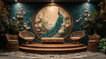 婚礼舞台上的孔雀与花卉艺术1