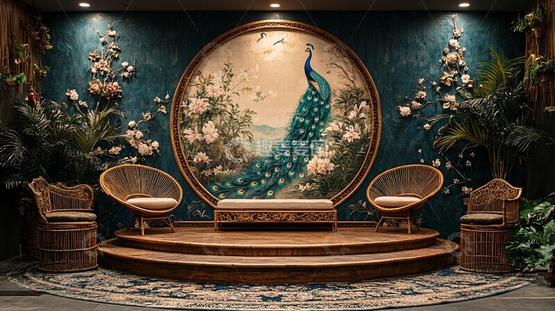 高清大图下载【趣麦麦图】婚礼舞台上的孔雀与花卉艺术1