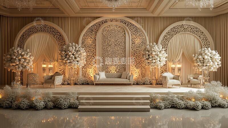 高清大图下载【趣麦麦图】3D婚礼舞台铁板拱门水晶灯