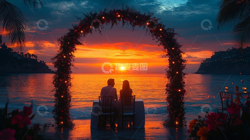 高清大图下载【趣麦麦图】海边夜晚求婚场景