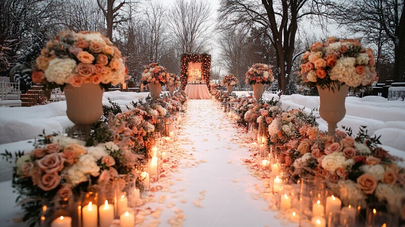 高清大图下载【趣麦麦图】冬季户外婚礼走道装饰